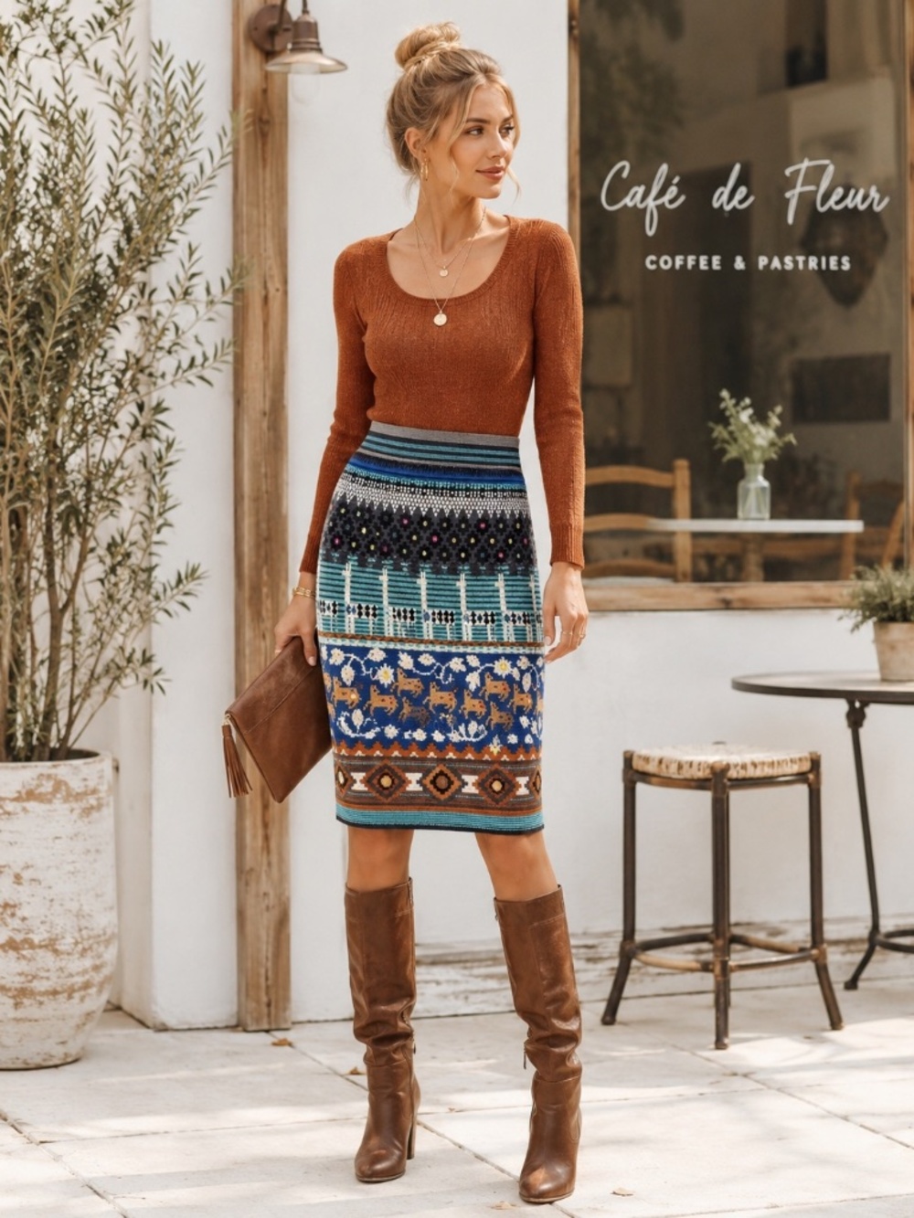 HWR Anthropologie Knit Wool Llama Fairsle Women’s Skirt, Size Medium